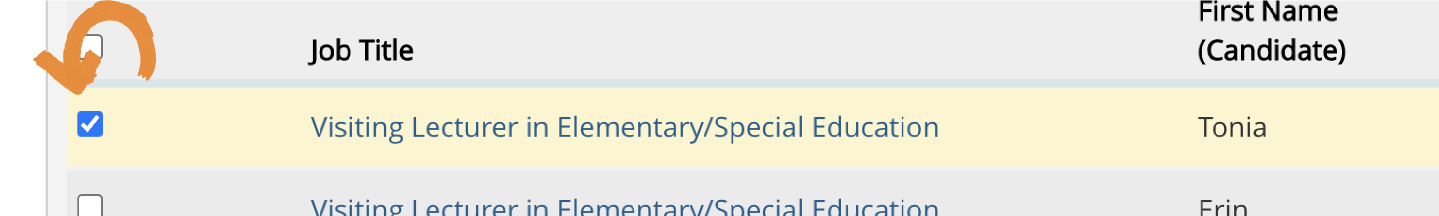 applicant selected